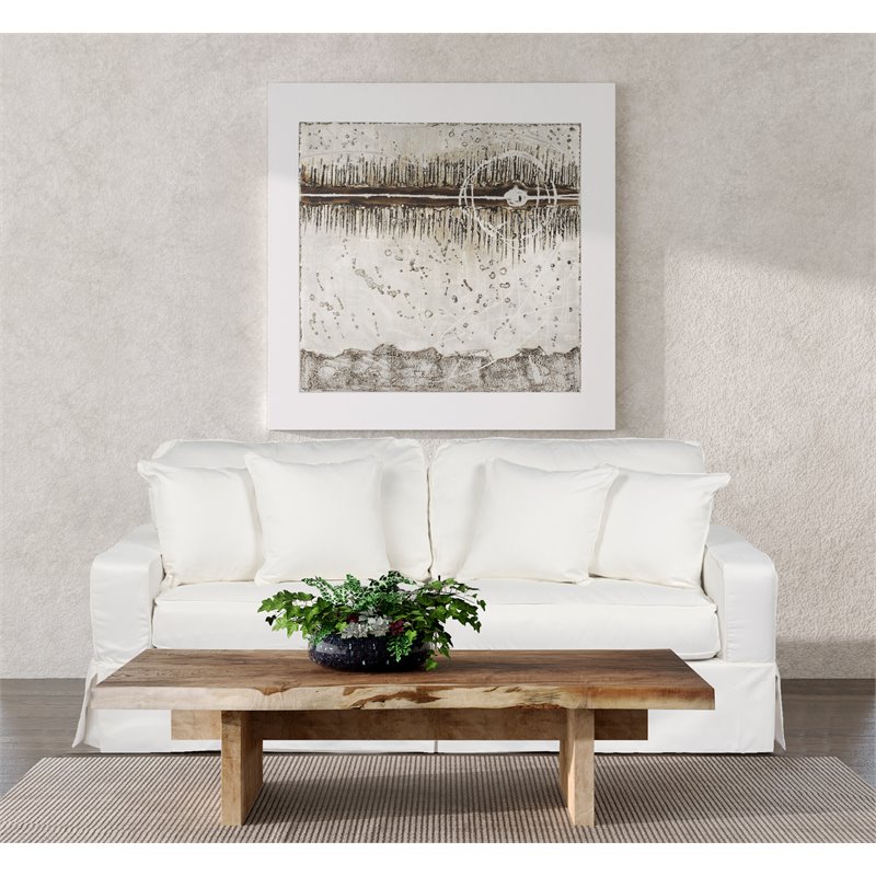 Sunset Trading Americana Box Cushion Fabric Slipcovered Sofa in White