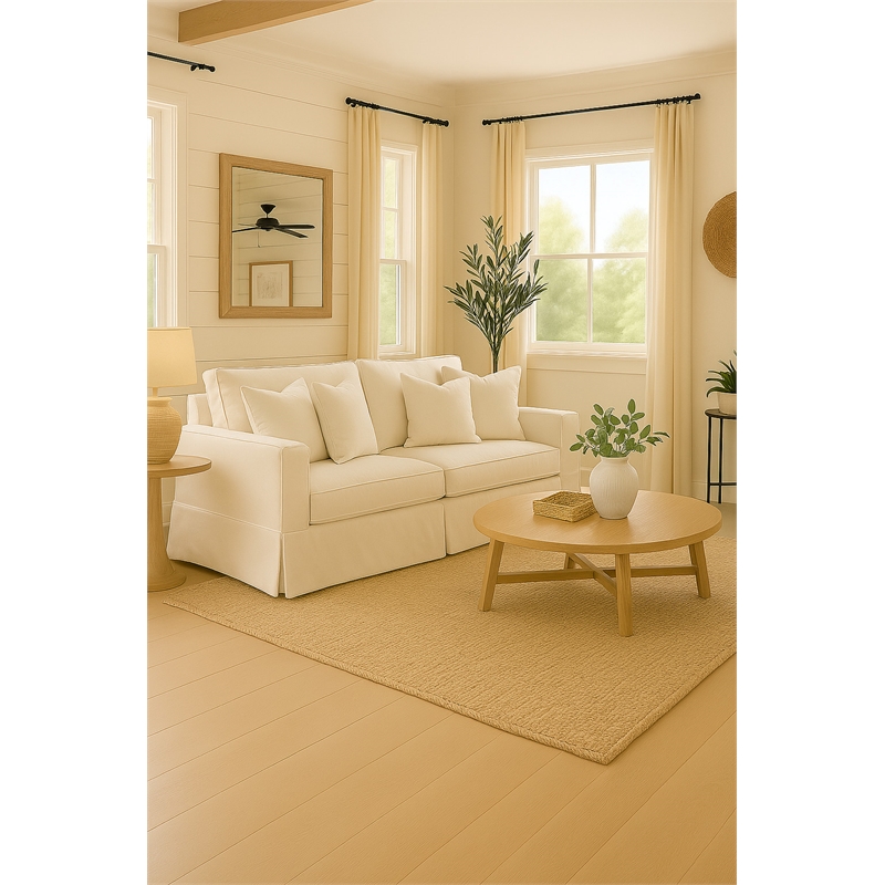 Sunset Trading Americana Box Cushion Fabric Slipcovered Sofa in White