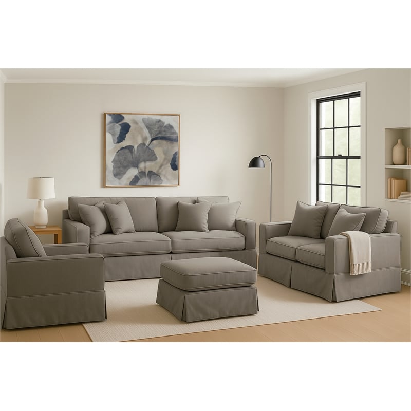 Sunset Trading Americana Box Cushion Fabric Slipcovered Sofa in Gray