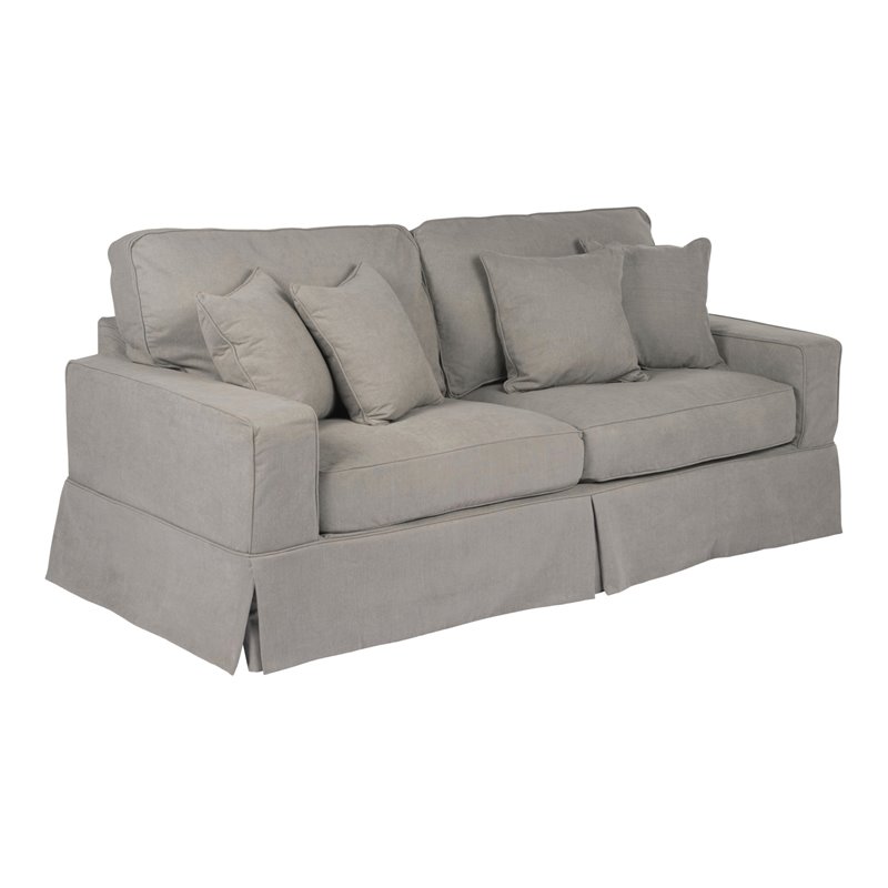 Sunset Trading Americana Box Cushion Fabric Slipcovered Sofa in Gray