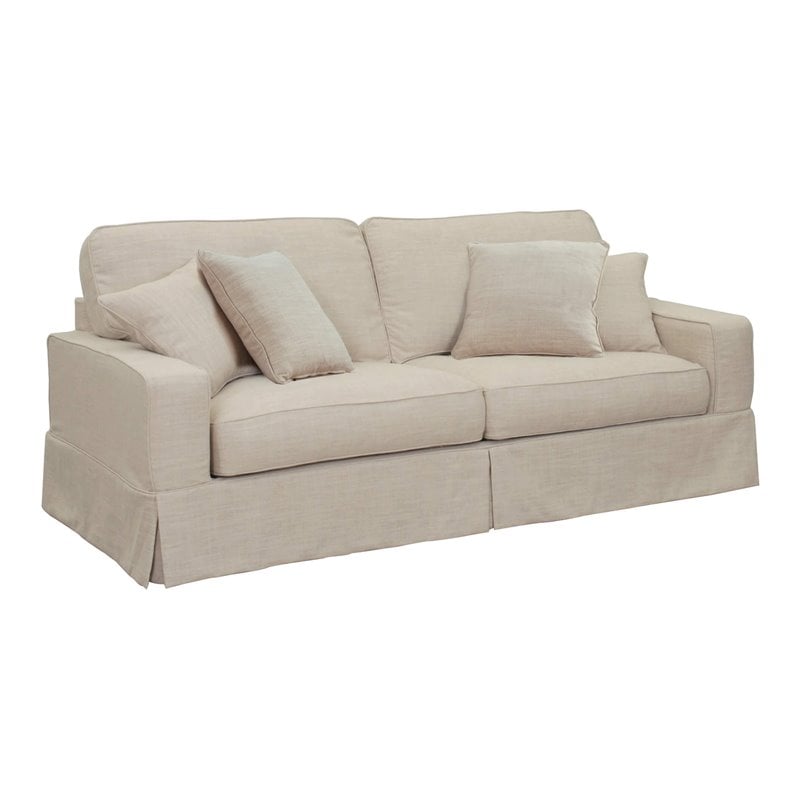 Sunset Trading Americana Box Cushion Fabric Slipcovered Sofa in Linen Gray