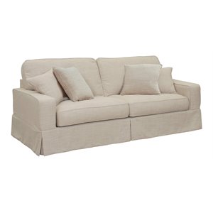 Sunset Trading Americana Box Cushion Fabric Slipcovered Sofa in Linen Gray