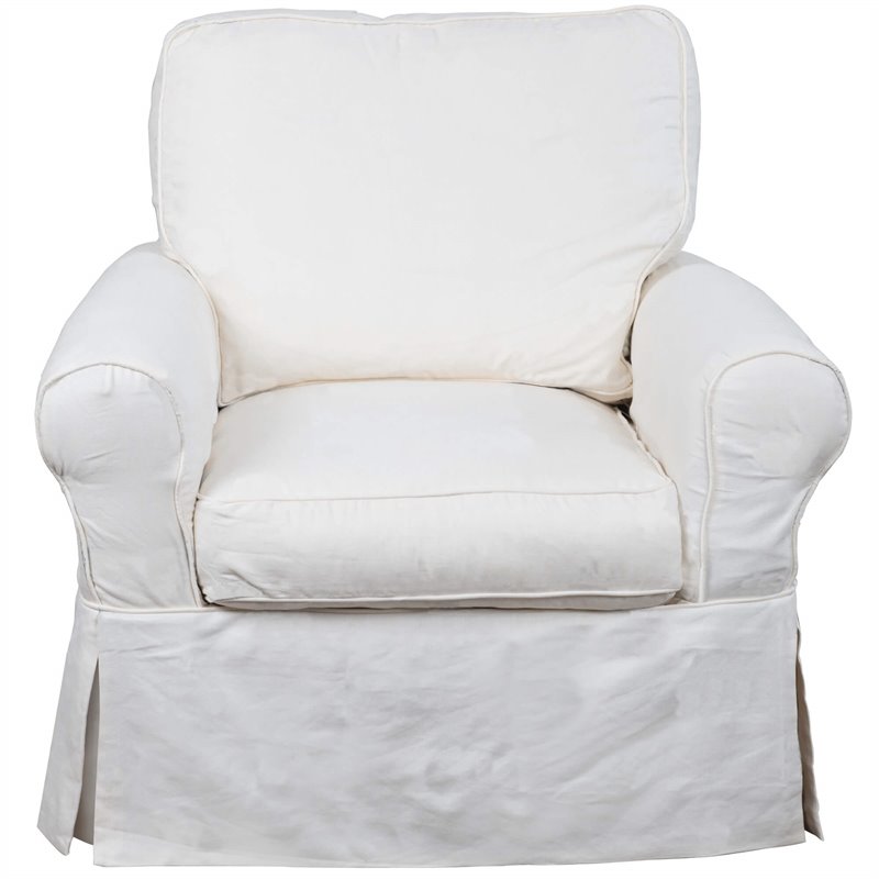 Sunset Trading Horizon Cotton Slipcovered Swivel Rocking Chair in Warm White