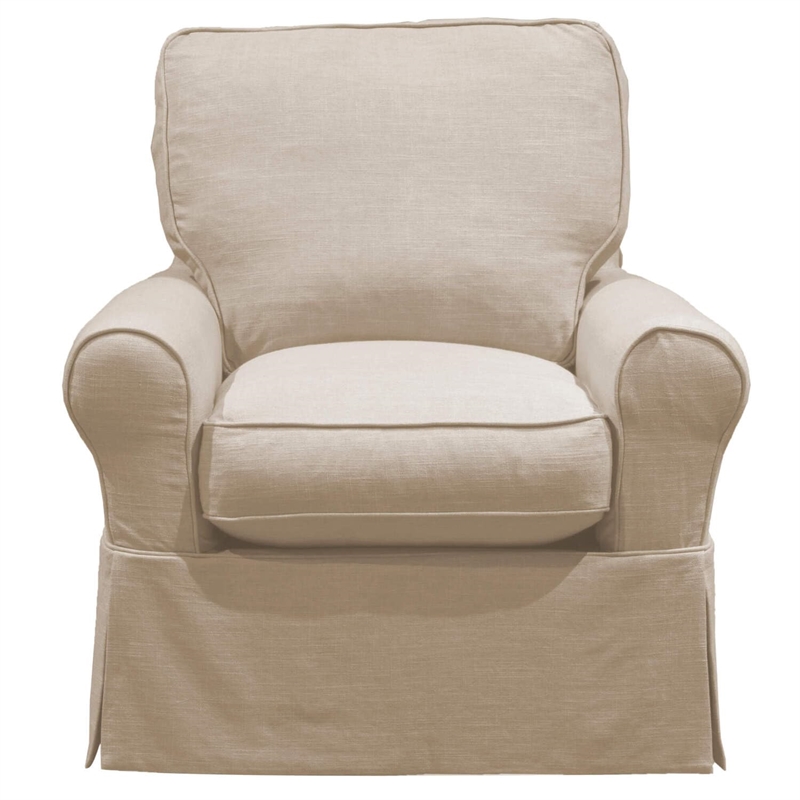 Sunset Trading Horizon Fabric Slipcovered Swivel Rocking Chair in Linen Gray
