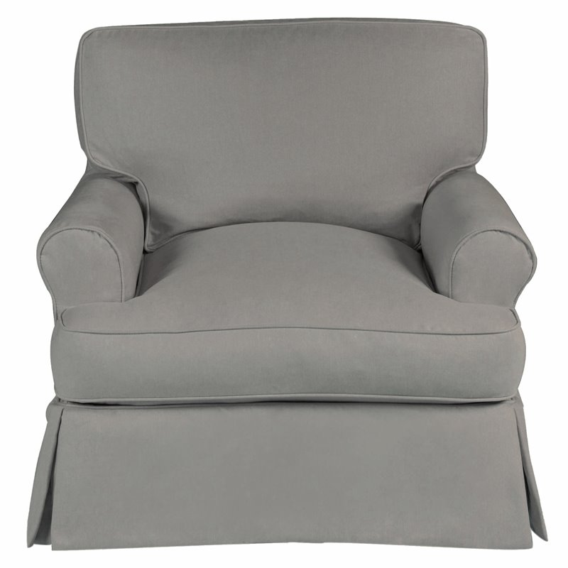 Sunset Trading Horizon T-Cushion Fabric Slipcovered Chair with Ottoman in Gray