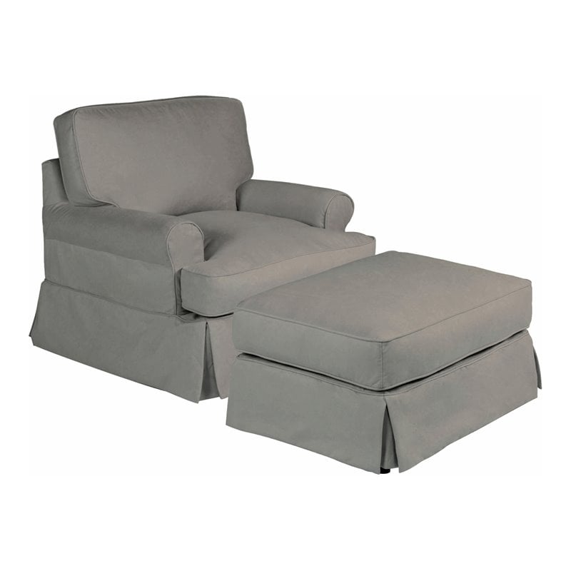 Sunset Trading Horizon T-Cushion Fabric Slipcovered Chair with Ottoman in Gray