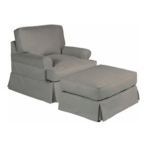 Sunset Trading Horizon T-Cushion Fabric Slipcovered Chair with Ottoman in Gray