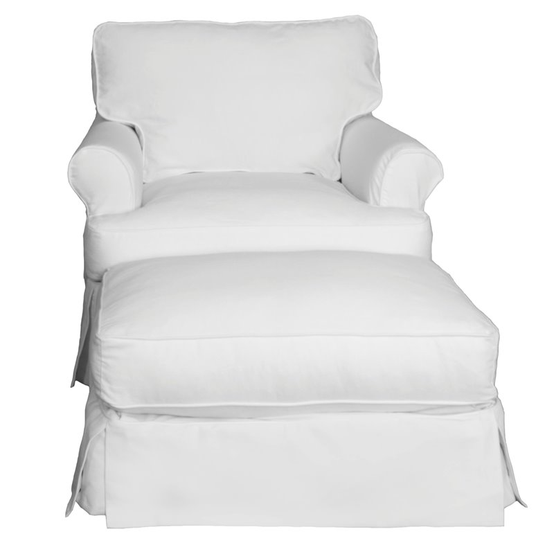 Sunset Trading Horizon T-Cushion Cotton Slipcovered Chair with Ottoman in White