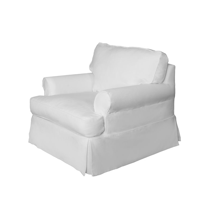 Sunset Trading Horizon T-Cushion Cotton Slipcovered Chair with Ottoman in White