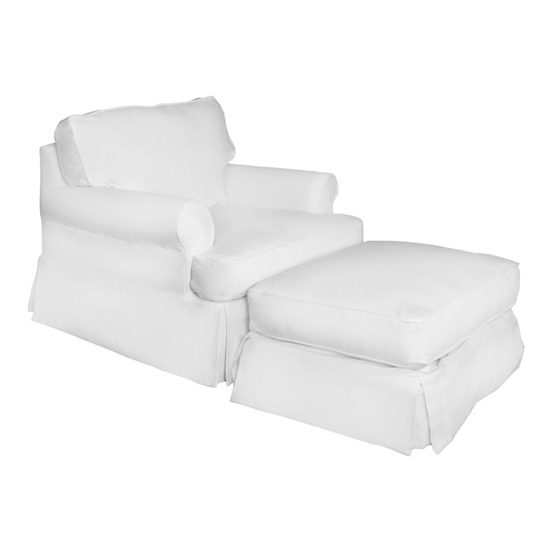 Sunset Trading Horizon T-Cushion Cotton Slipcovered Chair with Ottoman in White