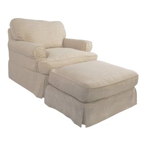 sunset trading horizon t-cushion fabric slipcover chair & ottoman in linen beige