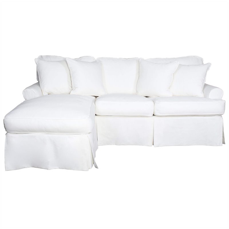 Sunset Trading Horizon Cotton Slipcover Reversible Chaise Sleeper Sofa in White