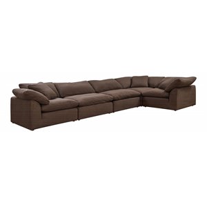 Sunset Trading Puff 5-Piece Fabric Slipcover Sectional Sofa in Brown