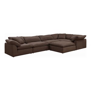 Sunset Trading Puff 6-Piece L-Shape Fabric Slipcover Sectional in Brown