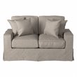 Sunset Trading Americana Box Cushion Fabric Slipcovered Loveseat in Light Gray