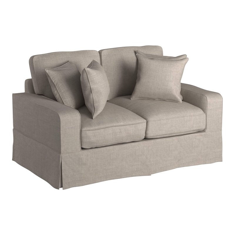 Sunset Trading Americana Box Cushion Fabric Slipcovered Loveseat in Light Gray
