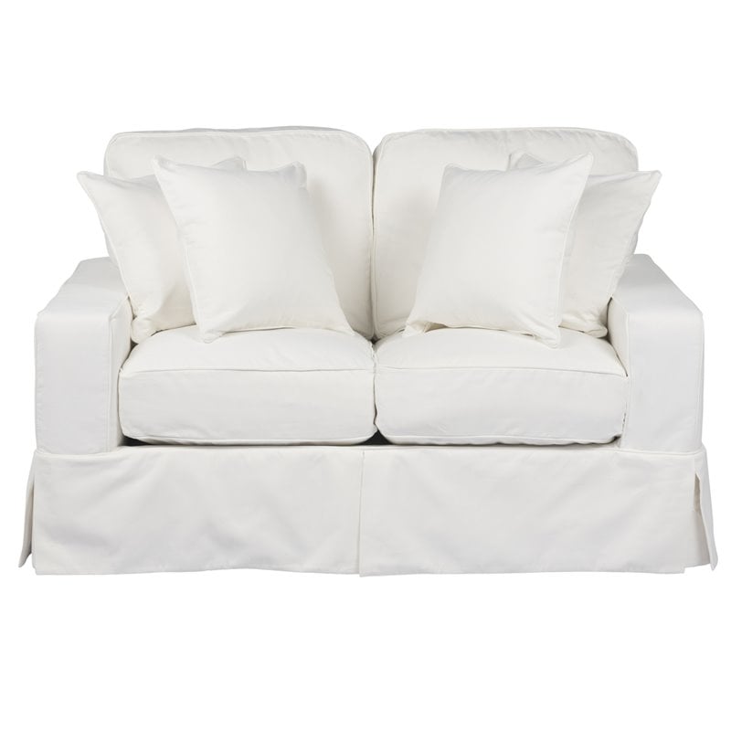 Sunset Trading Americana Box Cushion Fabric Slipcovered Loveseat in White