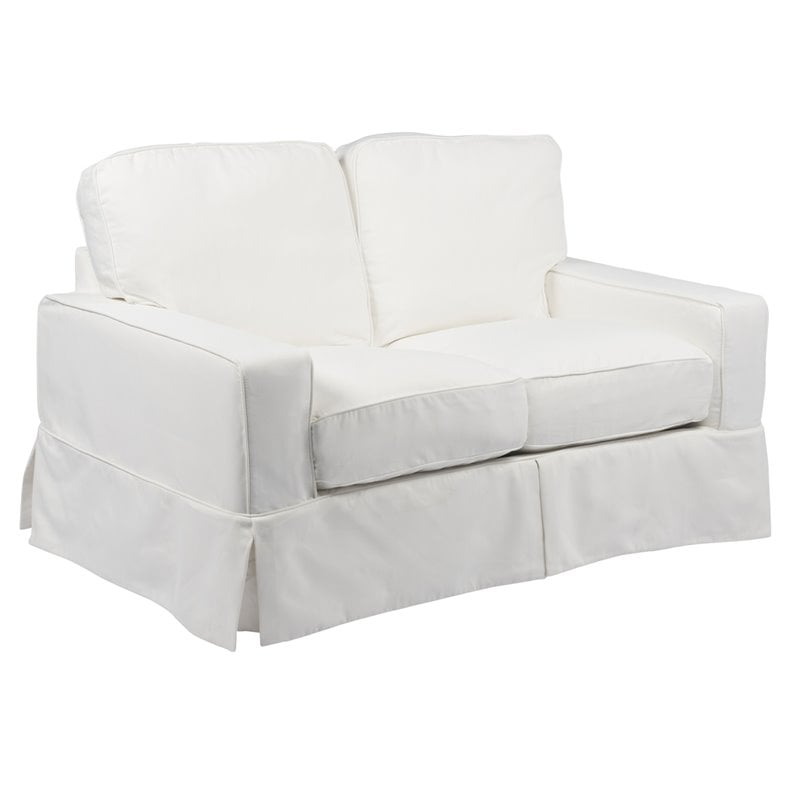 Sunset Trading Americana Box Cushion Fabric Slipcovered Loveseat in White