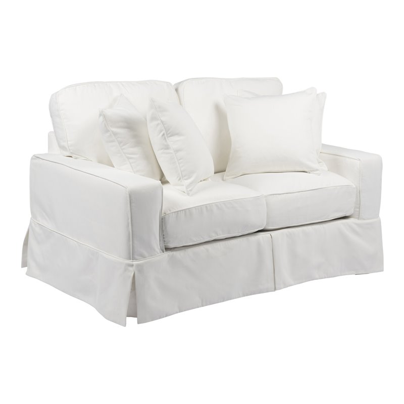 Sunset Trading Americana Box Cushion Fabric Slipcovered Loveseat in White
