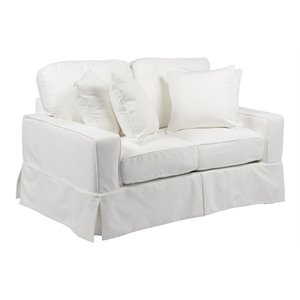 sunset trading americana box cushion fabric slipcovered loveseat in white