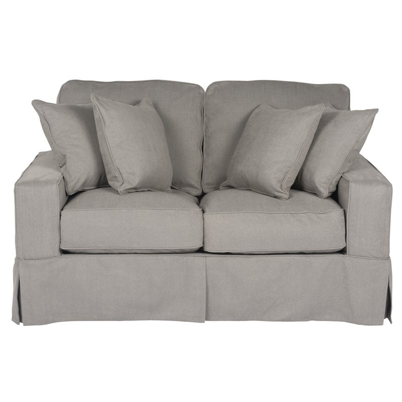 Sunset Trading Americana Box Cushion Fabric Slipcovered Loveseat in Gray