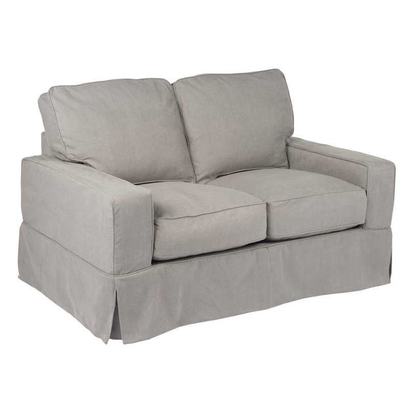 Sunset Trading Americana Box Cushion Fabric Slipcovered Loveseat in Gray