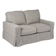 Sunset Trading Americana Box Cushion Fabric Slipcovered Loveseat in Gray