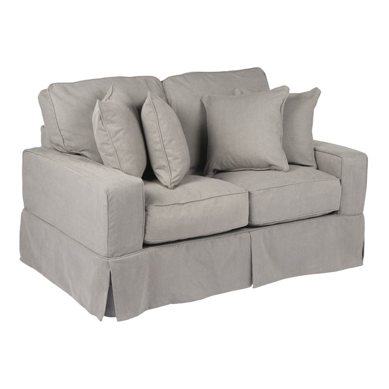 Sunset Trading Americana Box Cushion Fabric Slipcovered Loveseat in Gray