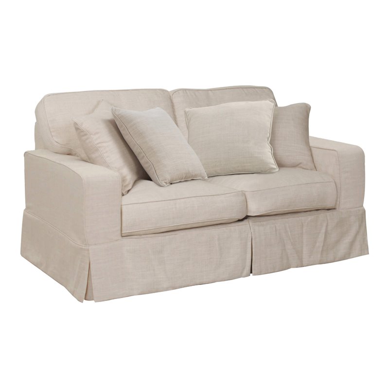 Sunset Trading Americana Box Cushion Fabric Slipcovered Loveseat in Linen Beige