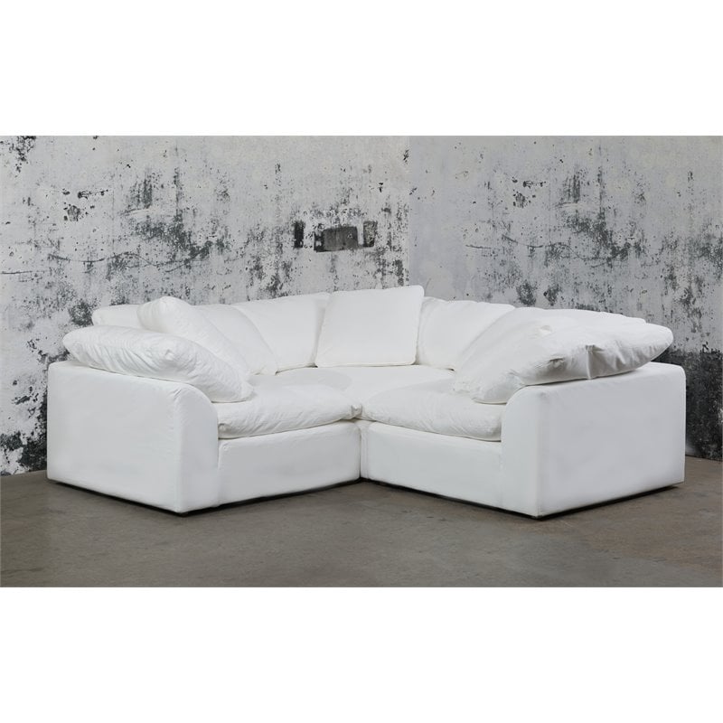 Sunset Trading Puff 3-Piece L-Shape Fabric Slipcover Sectional in White