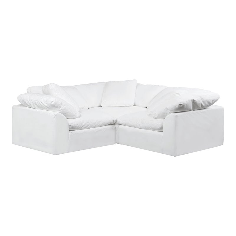 Sunset Trading Puff 3-Piece L-Shape Fabric Slipcover Sectional in White