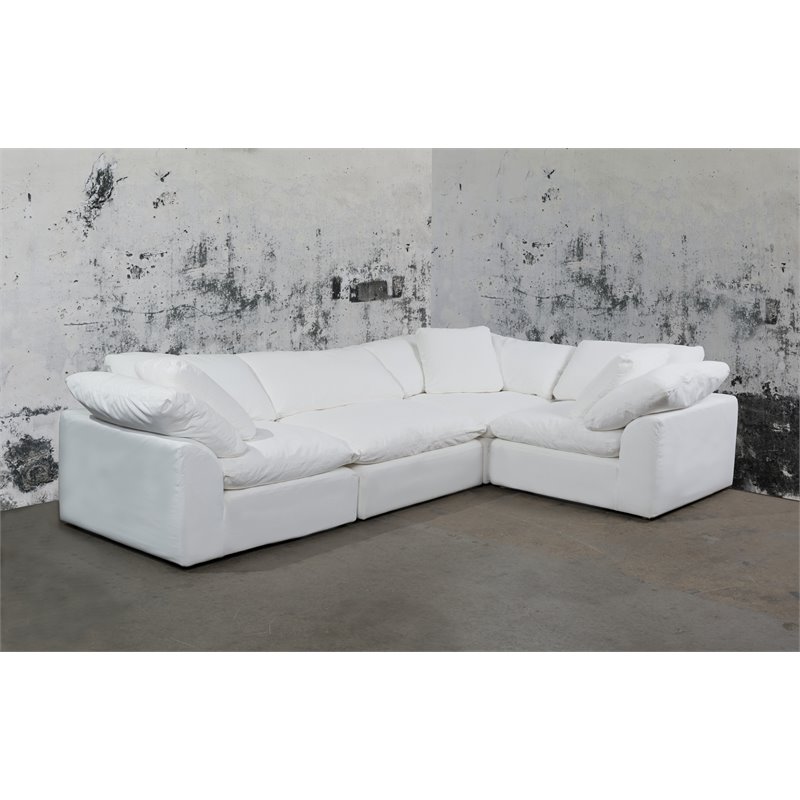 Sunset Trading Puff 4-Piece L-Shape Fabric Slipcover Sectional in White
