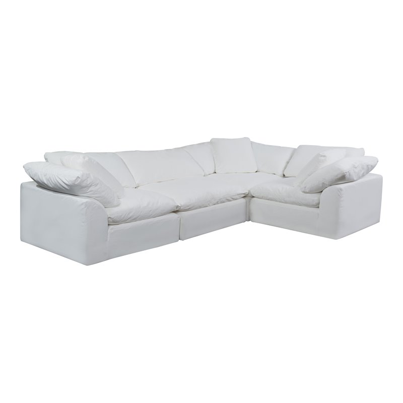 Sunset Trading Puff 4-Piece L-Shape Fabric Slipcover Sectional in White