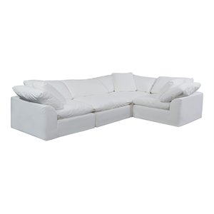 Sunset Trading Puff 4-Piece L-Shape Fabric Slipcover Sectional in White