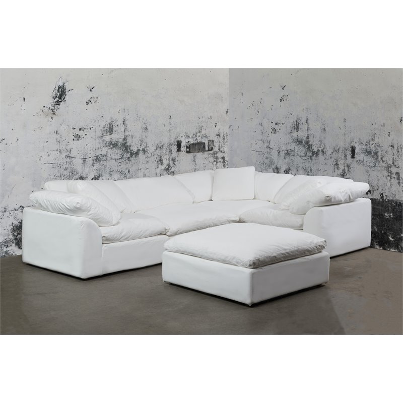 Sunset Trading Puff 5-Piece L-Shape Fabric Slipcover Sectional in White