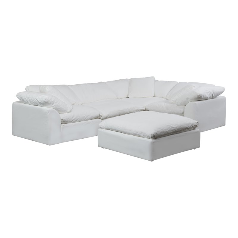 Sunset Trading Puff 5-Piece L-Shape Fabric Slipcover Sectional in White