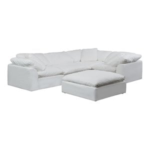 Sunset Trading Puff 5-Piece L-Shape Fabric Slipcover Sectional in White