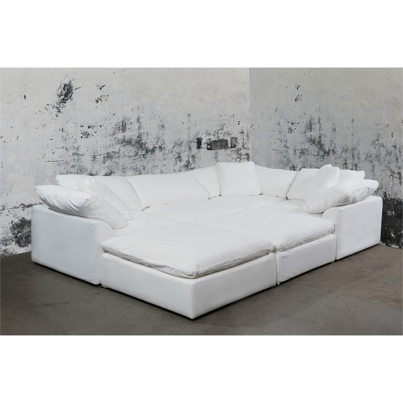 Sunset Trading Puff 6-Piece Fabric Slipcover Sectional Sofa in White