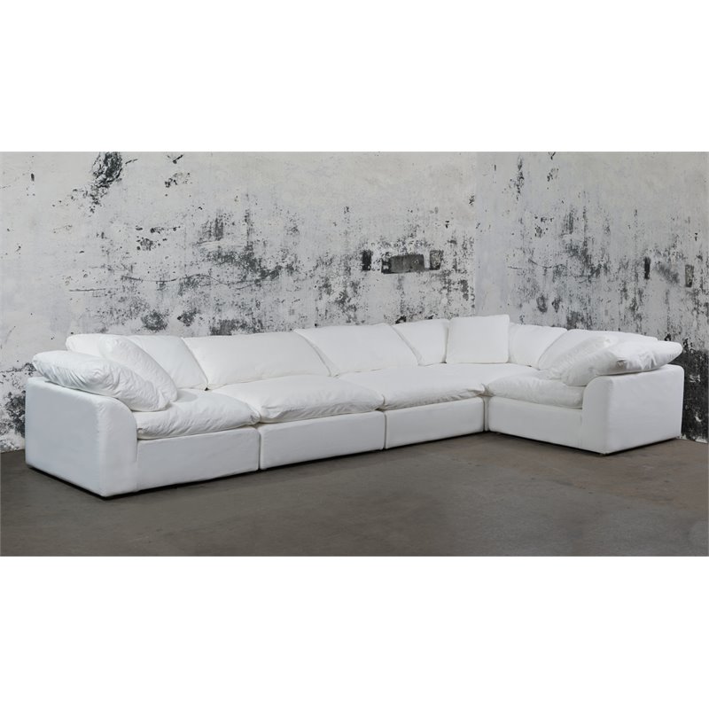Sunset Trading Puff 5-Piece Fabric Slipcover Sectional Sofa in White