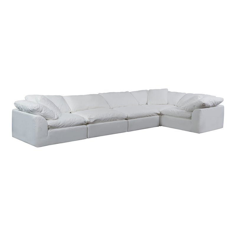 Sunset Trading Puff 5-Piece Fabric Slipcover Sectional Sofa in White