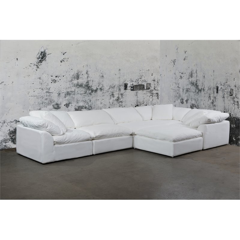 Sunset Trading Puff 6-Piece L-Shape Fabric Slipcover Sectional in White