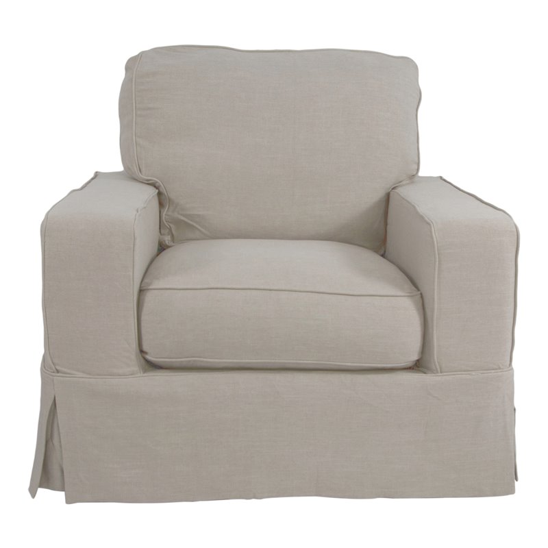 Sunset Trading Americana Box Cushion Fabric Slipcovered Chair in Light Gray