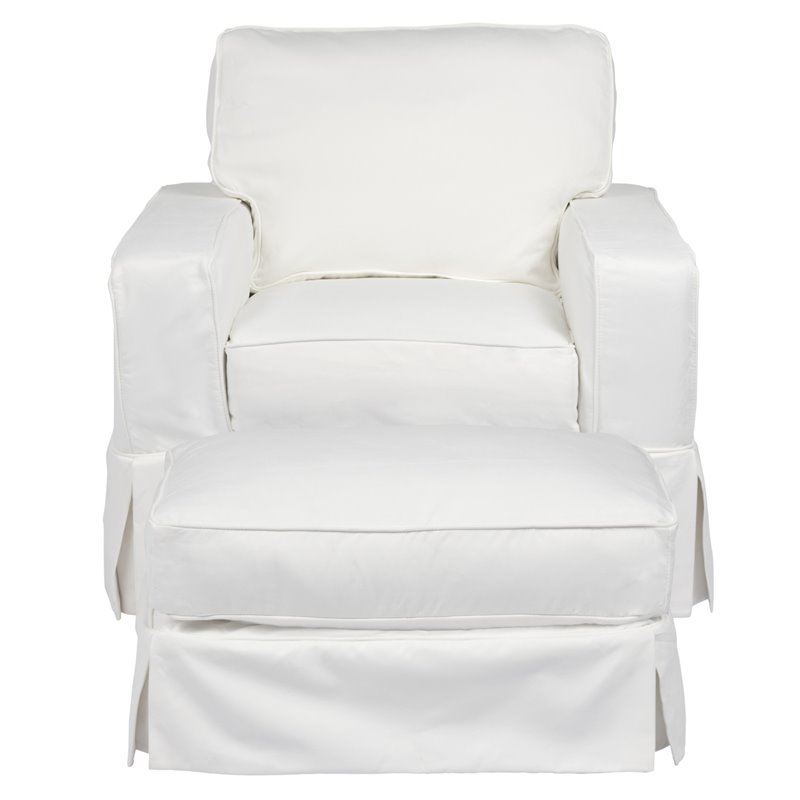 Sunset Trading Americana Box Cushion Fabric Slipcovered Chair & Ottoman in White