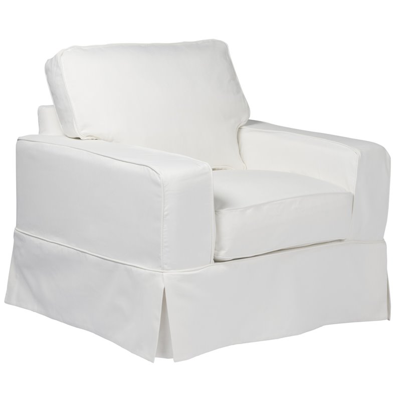 Sunset Trading Americana Box Cushion Fabric Slipcovered Chair & Ottoman in White
