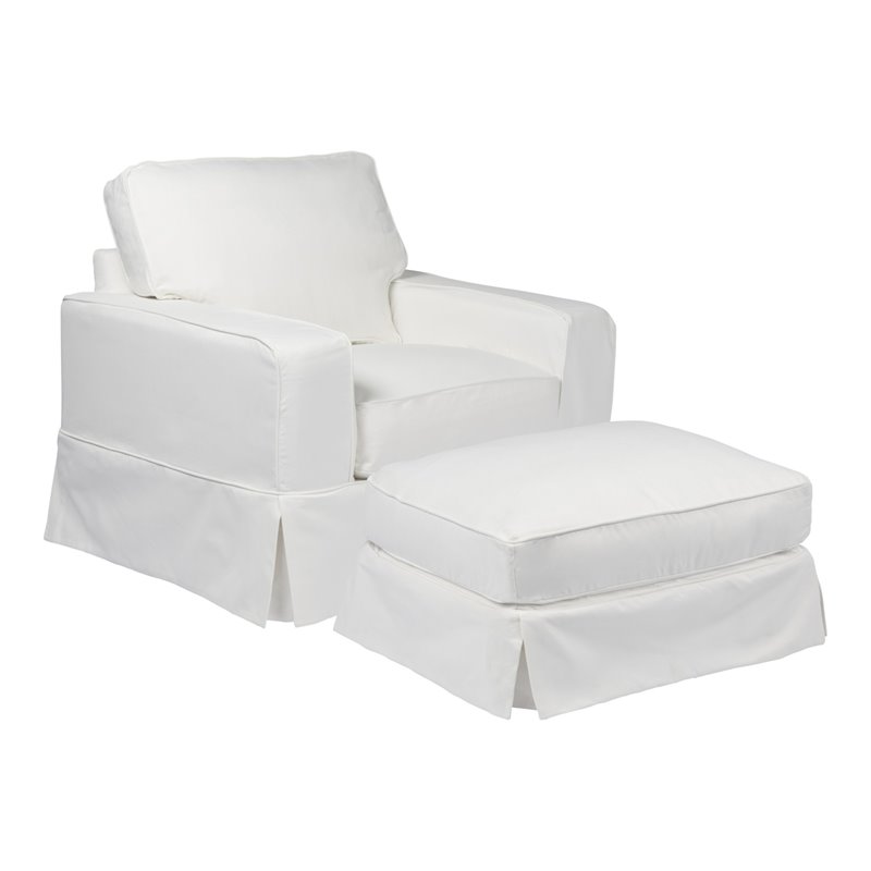 Sunset Trading Americana Box Cushion Fabric Slipcovered Chair & Ottoman in White