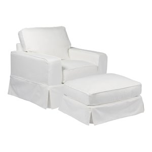 sunset trading americana box cushion fabric slipcovered chair & ottoman in white