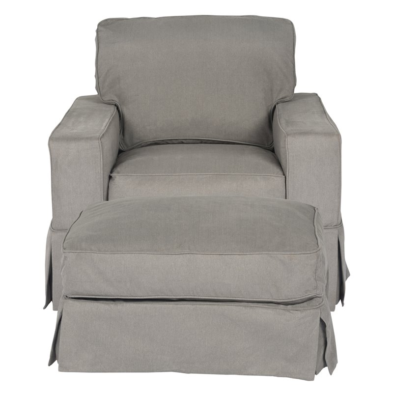 Sunset Trading Americana Box Cushion Fabric Slipcovered Chair & Ottoman in Gray