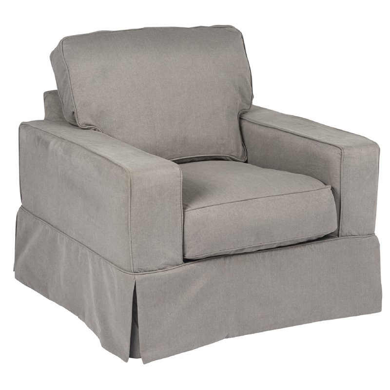 Sunset Trading Americana Box Cushion Fabric Slipcovered Chair & Ottoman in Gray