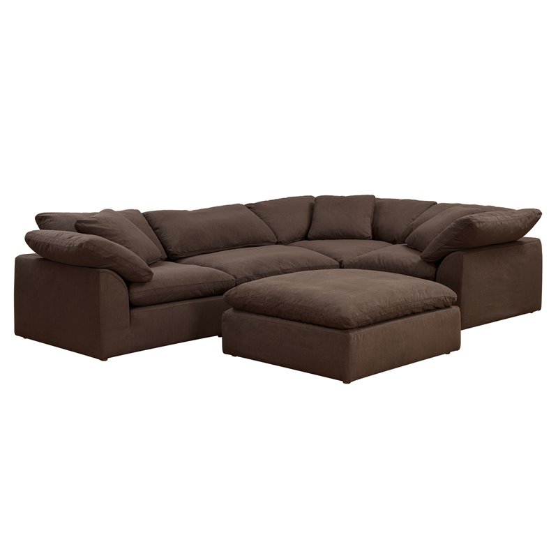 Sunset Trading Puff Fabric Slipcovered Sectional Modular Ottoman in Brown