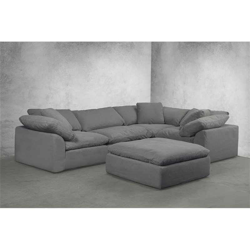 Sunset Trading Puff Fabric Slipcovered Sectional Modular Ottoman in Gray